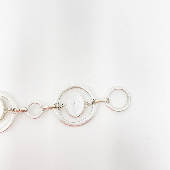 Boutique Silver Tone and Green Yellow Gemstone Bracelet Circle Toggle Closure - Picture 5 of 10